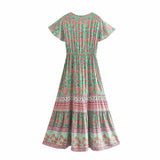 Boho Maxi Dress – Summer Dress – 'Seabreeze Bloom' Sundress in Blue, Pink & Green”