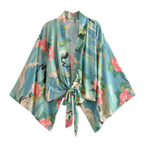Kimono Robe – “Lily” Boho Short Cover-Up in Peony Green Floral