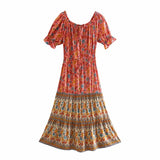 Boho Maxi Dress - Summer Dress – “Golden Field” Off-Shoulder Floral Midi Sundress