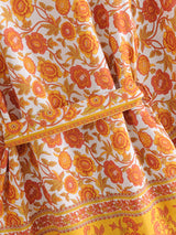 Boho Kimono Robe – “Saffron Sun” Yellow Floral Short Cover-Up for Beach & Lounge