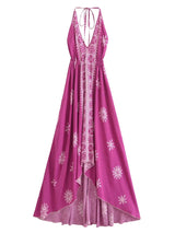 Bohemian Summer Maxi Dress – Ayla Backless Flowy Halter Dress in White, Green, Purple