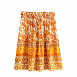 Boho Mini Skirt – “Honey Flower” Floral Print Beach Skirt in Teal & Rust Orange