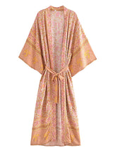 Boho Kimono Robe – “Theodosia” Pink Floral Wrap Robe for Women
