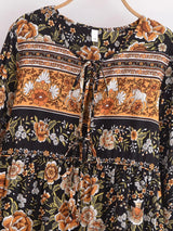 "Boho Maxi Gown – “Black Winter Rosy” Loose Flowing Dress for Women "