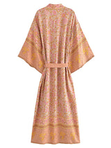 Boho Kimono Robe – “Theodosia” Pink Floral Wrap Robe for Women