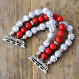 Boho Apple Watch Band - Silver White Red Jaspers Beads Wrist Strech Bracelet