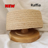 Boho Pillbox Hat - Natural Raffia French Beret Hat