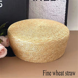 Boho Pillbox Hat - Natural Wheat Straw Beret Hat