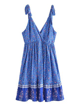 Boho Mini Dress – Luna Floral Tie-Strap Summer Dress for Women (Green, Red, Blue)