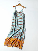 Boho Slip Maxi Dress – “Sundown Sage” Sleeveless Floral Dress in Saffron & Green