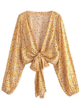 Boho Top for Women – Bohemian Blouse - “Olive Meadow” in Beige & Red