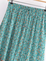 Hippie Maxi Skirt – “Peacock Bloom” Vintage Printed I Green and Red