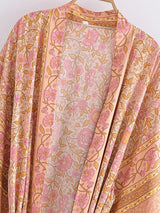 Boho Kimono Robe – “Theodosia” Pink Floral Wrap Robe for Women