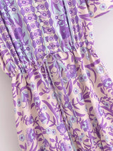 Boho Chic Maxi Dress – Floral Print Summer Sundress Elowen in Purple, Green and Pink