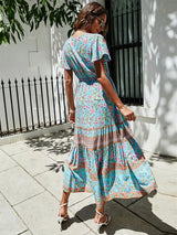 Boho Maxi Dress – Summer Dress – 'Seabreeze Bloom' Sundress in Pink, Blue & Green”