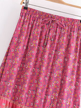 Hippie Maxi Skirt – “Peacock Bloom” Vintage Printed I Green and Red