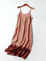 Boho Slip Maxi Dress – “Sundown Sage” Sleeveless Floral Dress in Green & Saffron