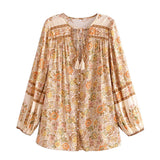 Boho Blouse – “Wild Petal” – Boho Floral Tunic Tops in Pink & Blue