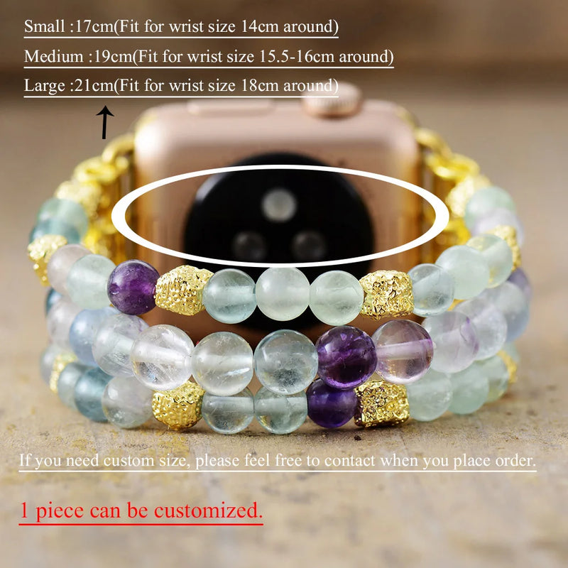 Boho Apple Watch Band - Silver Pink Rhinestone Beads Wrist Strech Bracelet