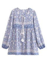Boho Mini Dress – “Wild Flower Blue Sky” Flowy Tunic Dress for Women