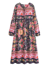 "Boho Maxi Gown – “Black Winter Rosy” Loose Flowing Dress for Women "