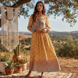 Bohemian Maxi Gown – “Desert Heirloom” Floral Long Sleeve Bohemian Gown