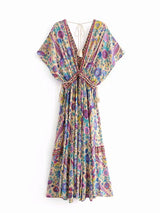 Bohemian Maxi Dress – “Mirage” Flowing Festival Gown Boho Beach Dress in Blue and Red