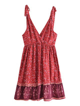 Boho Mini Dress – Luna Floral Tie-Strap Summer Dress for Women (Green, Red, Blue)