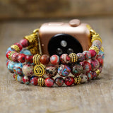 Boho Apple Watch Band - Gold Imperial Jaspers Beads Wrist Stretch Bracelet