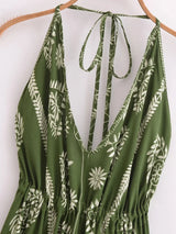 Bohemian Summer Maxi Dress – Ayla Backless Flowy Halter Dress in Green, Purple, White