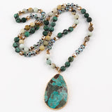 Boho Necklace - RH Precious Green Lava Blue Oval Stones
