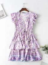 Boho Mini Dress – “Purple Lavender” Flowy Sundress for Women
