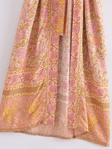 Boho Kimono Robe – “Theodosia” Pink Floral Wrap Robe for Women