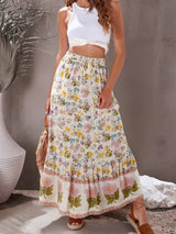 Boho Maxi Skirt – “Petal Drift” Soft Floral Skirt in Pastel Blush with Tassel Waist