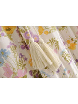 Boho Maxi Skirt – “Petal Drift” Soft Floral Skirt in Pastel Blush with Tassel Waist