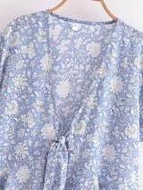 Boho Tops for Women - Bohemian Blouse - Blue Floral -Front Blouse