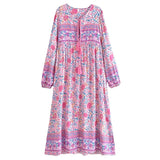 Bohemian Maxi Gown – “Wildfolk Garden” Floral Long Sleeve Dress in Turquoise Bloom