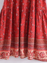 Boho Maxi Dress – “Desert Mosaic” Long Sleeve Printed Gown in Red & Dusty