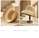 Boho Sun Beach Hat - Wheat Straw Cloche Hat with Ribbon