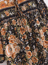 "Boho Maxi Gown – “Black Winter Rosy” Loose Flowing Dress for Women "