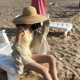Boho Sun Beach Hat - Hepburn Wheat Straw Basin Hat