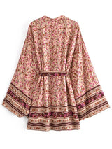 Boho Short Robe – “Rosewood Escape” Pink Floral Kimono Beach Cover-Up