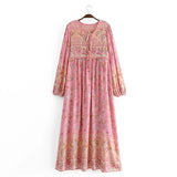 Boho Maxi Gown – “Blue Pink Sky” Loose Flowing Dress for Women
