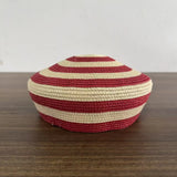 Boho Pillbox Hat - Striped Straw Beach Beret Hat