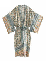 Boho Kimono Robe – “Desert Rosewood” Printed Lounge Cover-Up in Rust Red & Desert Rosewood