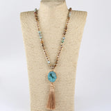 Boho Necklace - RH Precious Amazonite Lava Stones Gold Tassle