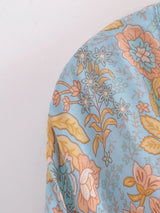 Boho Kimono Robe – “Blue Mirage” Lightweight Robe in Sky Blue & Gold for Lounge or Beach
