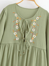 Bohemian Maxi Gown – “Meadow Stitch” Floral Embroidered Long Sleeve Dress