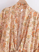 Boho Robe – “Flower Whisper” Bohemian Short Kimono Cover-Up for Beach or Lounge