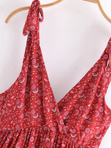 Boho Mini Dress – Luna Floral Tie-Strap Summer Dress for Women (Green, Red, Blue)